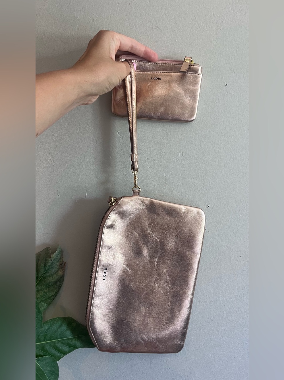 Set of 2: Lodis rose gold pouch set - clutch and coin purse